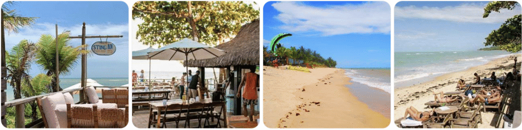 Casas de praia em atrações turísticas no Brasil, onde os visitantes relaxam e desfrutam do mar e do ambiente natural, promovendo experiências de lazer e bem-estar costeiro.